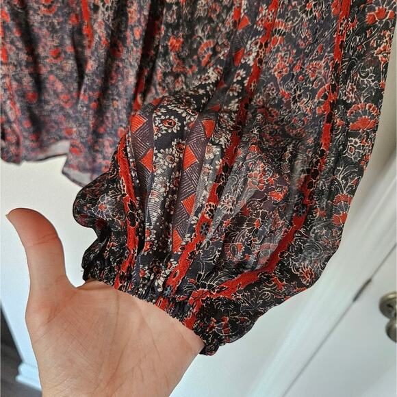 Ulla Johnson Women's Navy Red Floral Print Deetra Silk Peasant Blouse Size 6 - Picture 11 of 16
